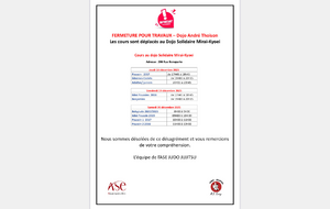 Entraînements déplacés du 18 au 20 décembre 2025